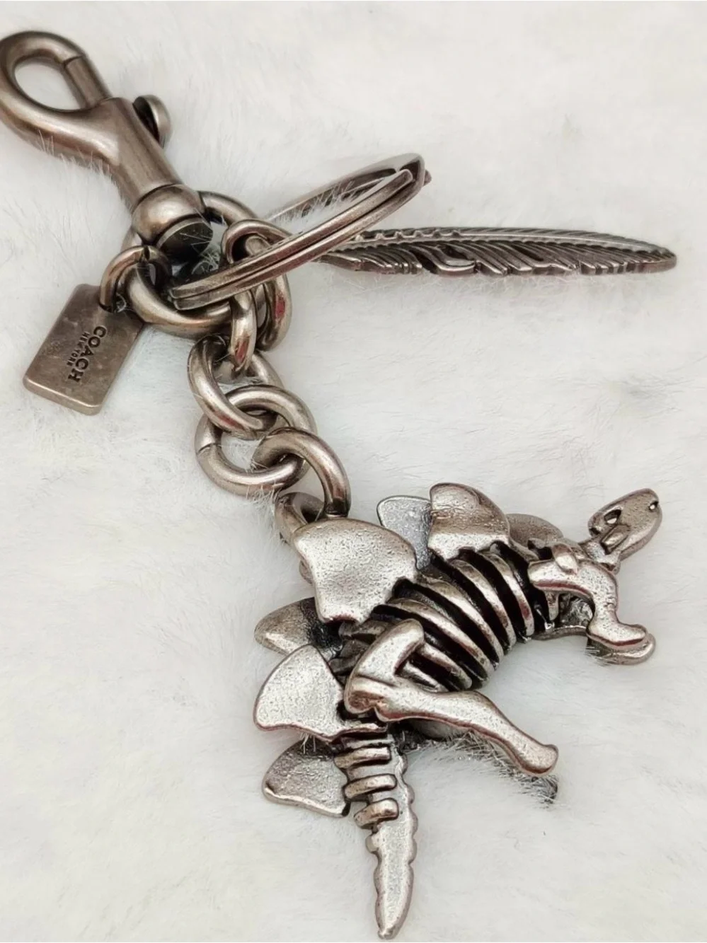 Coach Silver-Tone Steggy Stegosaurus & Feather Keyring/bag charm Like new